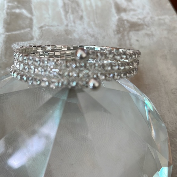 3 strand coil crystal Silvertone bracelet - Picture 6 of 6